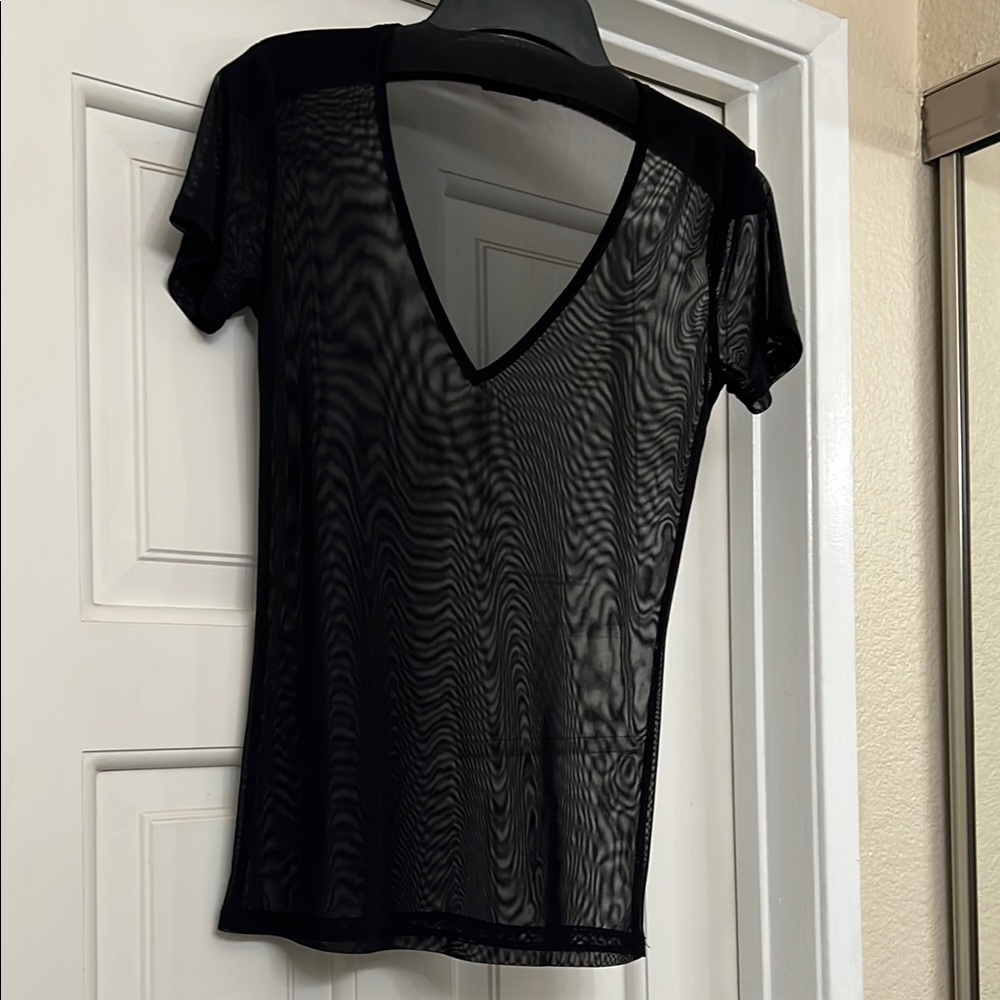 Black Sheer V-Neck Women's Top